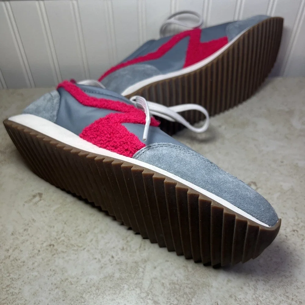 Rag‎ & Bone Retro Runner Sneakers in Slate Grey and Neon Pink Bouclé | Sz 38